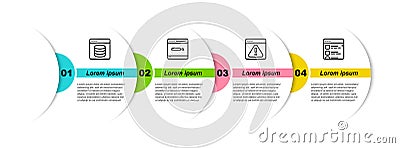 Set line Server, Data, Web Hosting, Search engine, Browser with exclamation mark and files. Business infographic Vector Illustration