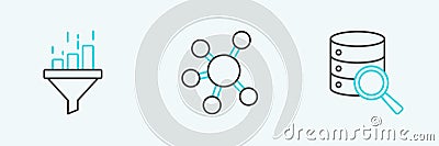 Set line Server, Sales funnel with chart and Project team base icon. Vector Stock Photo