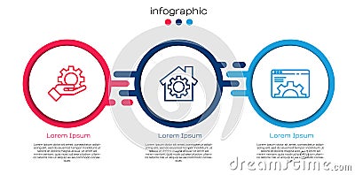Set line Settings in the hand, House with gear and Browser setting. Business infographic template. Vector Vector Illustration