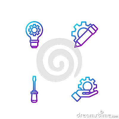 Set line Settings in the hand, Screwdriver, Light bulb gear and Pencil. Gradient color icons. Vector Vector Illustration