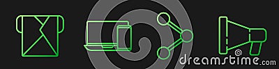 Set line Share, Envelope, Monitor and phone and Megaphone. Gradient color icons. Vector Vector Illustration