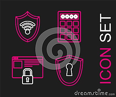 Set line Shield with keyhole, Secure your site HTTPS, SSL, Password protection and safety access and WiFi wireless Vector Illustration