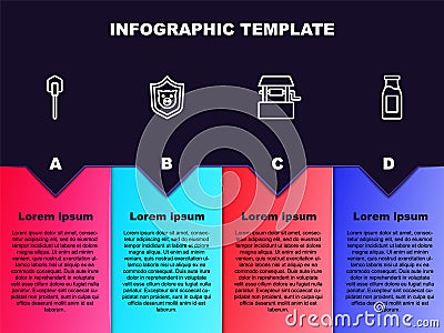 Set line Shovel, Shield with pig, Well and Bottle milk. Business infographic template. Vector Vector Illustration