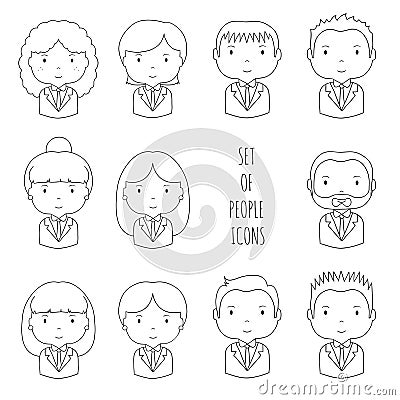 Set of line silhouette office people icons Vector Illustration