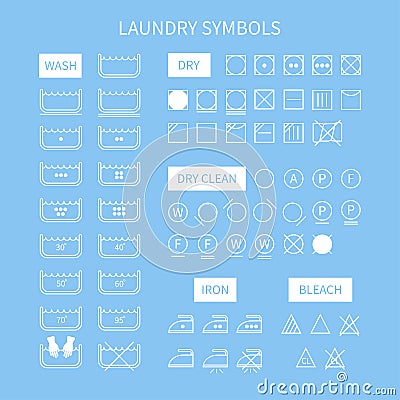 Set of line simple washing instruction symbols . Vector Illustration