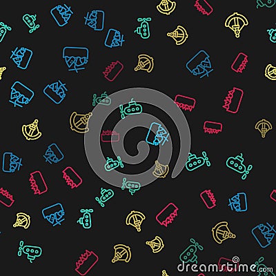 Set line Sinking cruise ship, Submarine, Anchor and Sharp stone reefs on seamless pattern. Vector Stock Photo