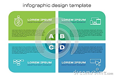 Set line Site map, Time is money, UI or UX design and Monitor, mobile, tablet. Business infographic template. Vector Vector Illustration