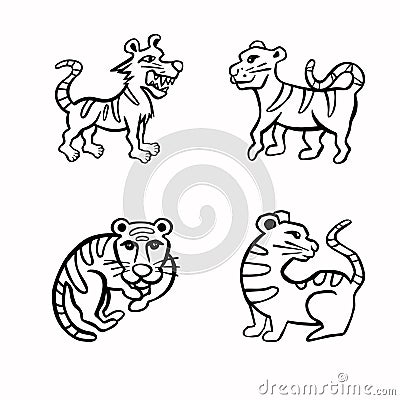 Set of Line sketch, outline tiger, symbol, vector illustration Vector Illustration