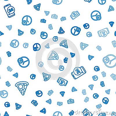 Set line Slice of pizza, Food ordering and Round the clock delivery on seamless pattern. Vector Vector Illustration