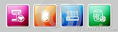 Set line Smart coffee machine, Fingerprint, Router and wi-fi signal and Voice assistant. Colorful square button. Vector Vector Illustration