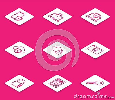 Set line Smartphone with security shield, Laptop and lock, protected, Cloud, computing, Secure your site HTTPS, SSL Vector Illustration