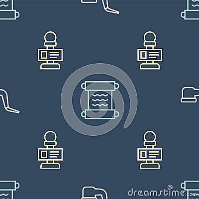 Set line Smoking pipe, Microphone and Papyrus scroll on seamless pattern. Vector Vector Illustration