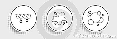Set line Soap water bubbles, Squeeze clothes and Water spill icon. Vector Stock Photo