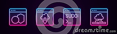 Set line Software, Cloud technology data transfer, Code terminal and . Glowing neon icon. Vector Stock Photo