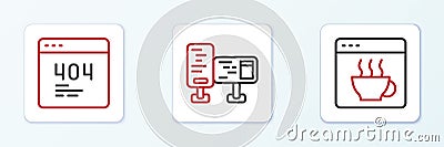 Set line Software, Page with 404 error and Computer monitor screen icon. Vector Vector Illustration