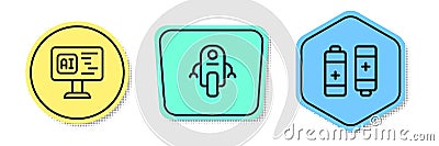 Set line Software, Robot and Battery. Colored shapes. Vector Vector Illustration