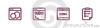 Set line Software, Search engine, Code terminal and Clipboard with checklist icon. Vector Vector Illustration