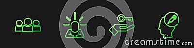 Set line Solution to the problem, Users group, Depression and Addiction drug. Gradient color icons. Vector Vector Illustration