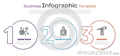 Set line Space and planet, Space shuttle and rockets and Telescope. Business infographic template. Vector Vector Illustration