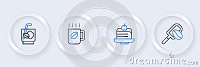 Set line Spatula with coffee grain, Piece cake, Coffee cup and Espresso tonic icon. Vector Vector Illustration