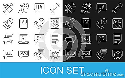 Set line Speech bubble chat, File document, Telephone handset, Question Answer, FAQ information, Declined missed call Stock Photo