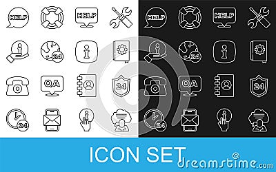 Set line Speech bubble chat, Telephone 24 hours support, User manual, with text Help, Information, and icon. Vector Vector Illustration