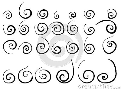 set of line spiral elements for design, simple curls with lines of different thicknesses Vector Illustration