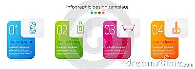 Set line Sponge, Bottle for cleaning agent, Bathtub and Nail scissors. Business infographic template. Vector Vector Illustration