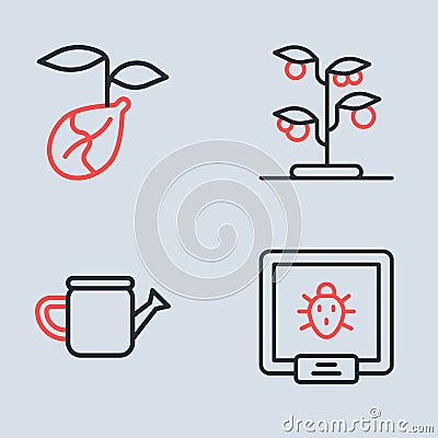 Set line Sprout, Watering can, Colorado beetle and icon. Vector Vector Illustration