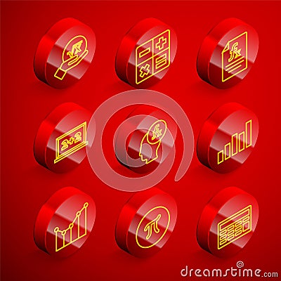 Set line Square root of x glyph, Calculator, Function mathematical symbol, Chalkboard, Graph, schedule, chart, diagram Vector Illustration