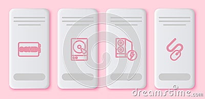 Set line SSHD card, Hard disk drive HDD, Case of computer and Computer mouse. White rectangle button. Vector Vector Illustration