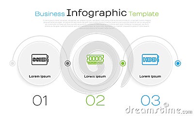 Set line SSHD card, RAM, random access memory and Hard disk drive HDD. Business infographic template. Vector Vector Illustration