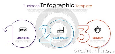 Set line SSHD card, Router and wi-fi signal and Processor with CPU. Business infographic template. Vector Vector Illustration