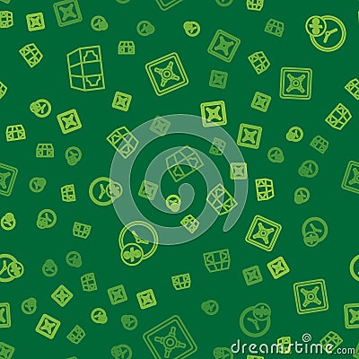 Set line Stacks paper money cash, Clock and percent and Safe on seamless pattern. Vector Vector Illustration