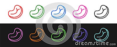 Set line Steak meat icon isolated on black and white background. Vector Vector Illustration