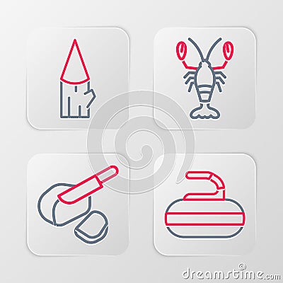 Set line Stone for curling, Peameal bacon, Lobster and Wooden log icon. Vector Vector Illustration