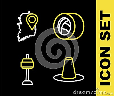 Set line Sushi, Korean hat, N Seoul tower in South and map icon. Vector Vector Illustration