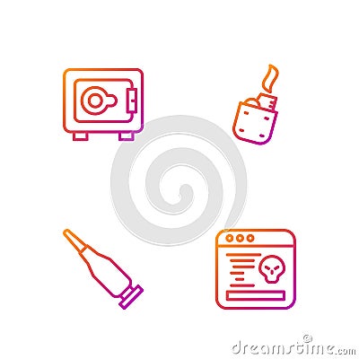 Set line System bug, Bullet, Safe and Lighter. Gradient color icons. Vector Vector Illustration