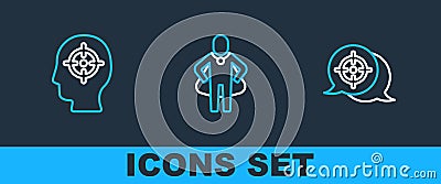 Set line Target, Head hunting and icon. Vector Vector Illustration
