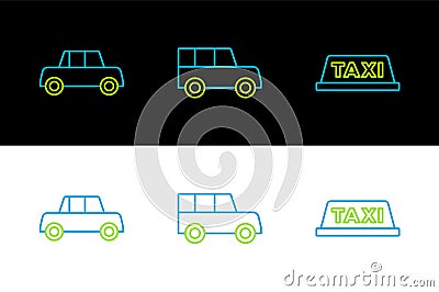 Set line Taxi car roof, Car and icon. Vector Vector Illustration