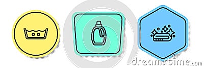 Set line Temperature wash, Bottle for cleaning agent and Towel stack. Colored shapes. Vector Vector Illustration