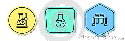 Set line Test tube flask on stand, and . Colored shapes. Vector Vector Illustration