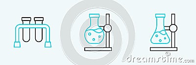 Set line Test tube flask on stand, and icon. Vector Stock Photo