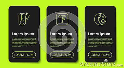 Set line Thermometer, Fahrenheit and Moon phases. Business infographic template. Vector Stock Photo