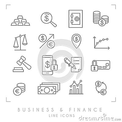 Set of line thin business and financial icons. Vector Illustration