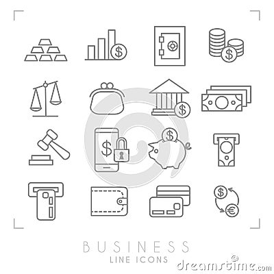 Set of line thin business and financial icons. Vector Illustration