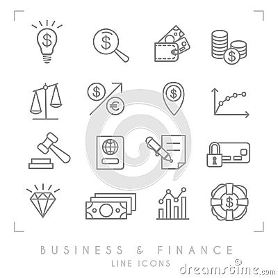 Set of line thin business and financial icons. Vector Illustration