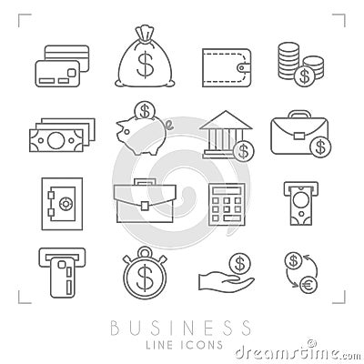 Set of line thin business and financial icons. Vector Illustration