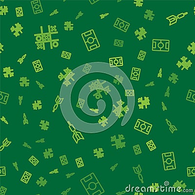 Set line Tic tac toe game, Dart arrow and Hockey table on seamless pattern. Vector Stock Photo