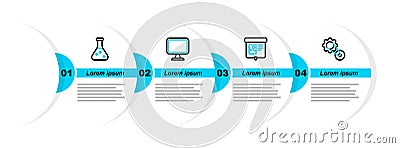 Set line Timing belt kit, Projection screen, Computer monitor and Test tube icon. Vector Vector Illustration